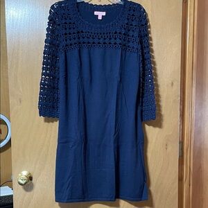 Lilly Pulitzer Navy Crochet Yoke Long Sleeve Dress